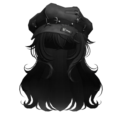 Black Cute Anime Girl Hair w/ Y2K Punk Cap