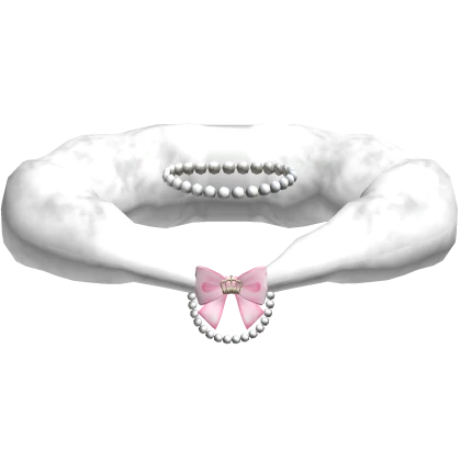 White Gyaru Pearly Fur collar with Pastel Pink Bow