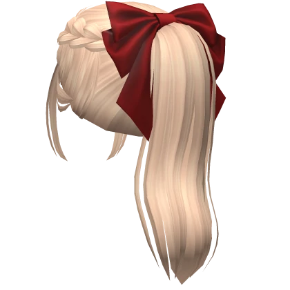 Dutch Braid Ponytail w/ Red Bow (Blonde)
