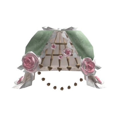 Rosy Rococo Gold Cage Skirt Bustle in Green + Pink