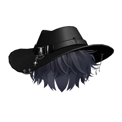 Blue Black Messy Hair w/ Fedora