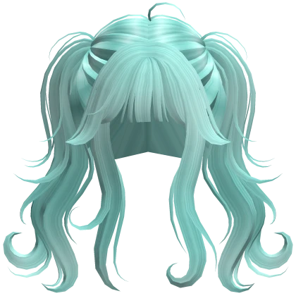Light Blue Messy pigtails bangs and wavy strands
