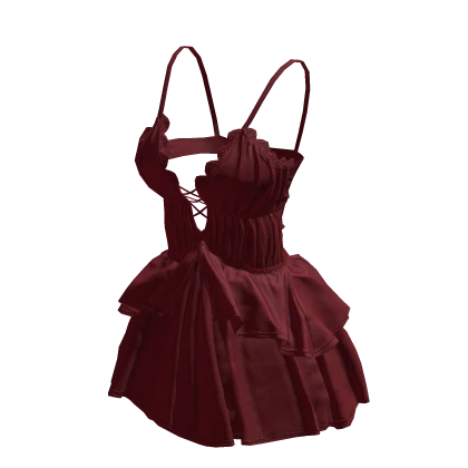 Red Cute Ribbon Strap Ruffle Dress 🫐