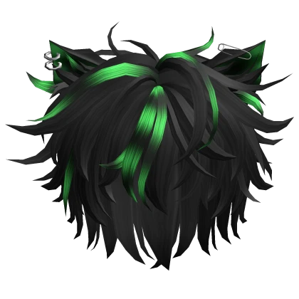 Messy Emo Punk Kitty Boy Hair in Green Raccoon