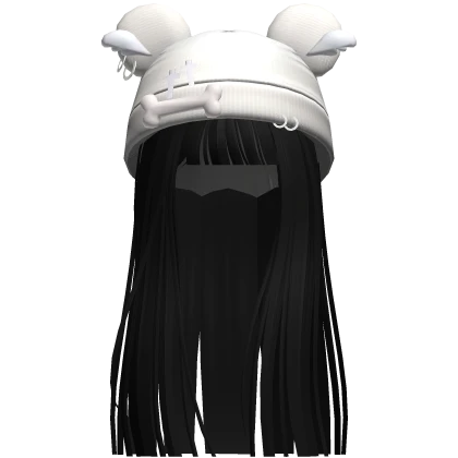 Straight Long Goth Hair w Cute Grunge Beanie Black
