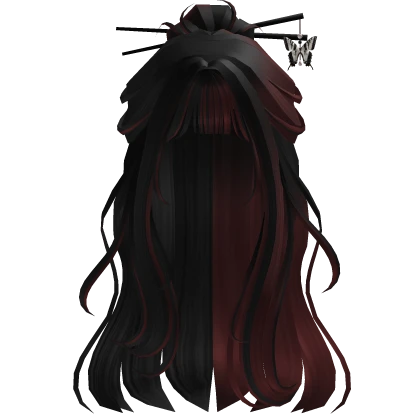 Black & Red Half Bun Hair w/Butterfly Clip