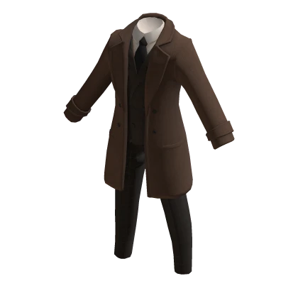 Brown Business Overcoat Suit Jacket w/ Slacks