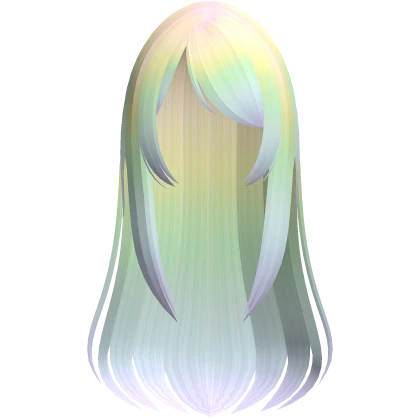 Rainbow Pastel Long Silky Hair W Side Swoop Bangs