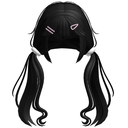 ♡ cutecore flowy pigtails w/ hairclips black (3.0)