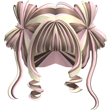 ♡ Cute Bow Pigtails Twirly Bangs Hair (Neapolitan)