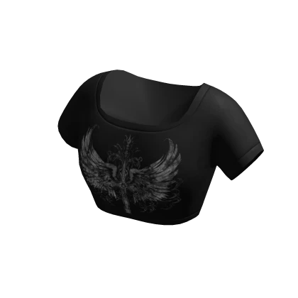 Black Crop Top w/ White Wings Cross Print