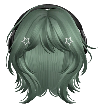 Green Short Wolf Cut Hair with Headphones