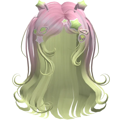 ♡ Alien Star Girl Hair w/ Charms (Pink & Green)