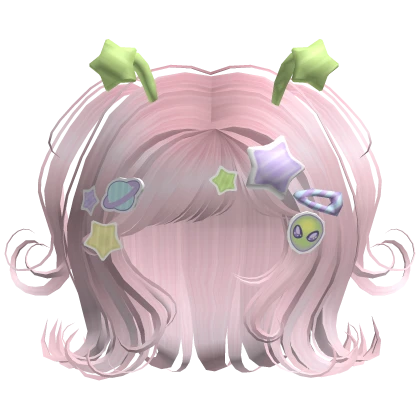 ♡ Space Alien Girl Hair w/ Pastel Charms (Pink) 