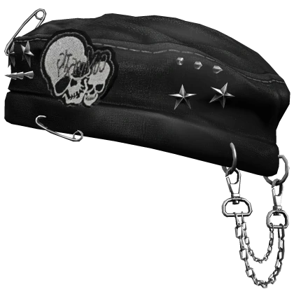Emo Grunge Skull Chained Beret (Black)