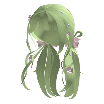 green floral hair with pink flowers 