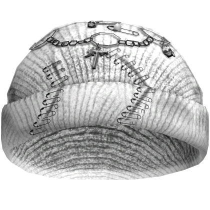 Distressed Cross Chains Emo Beanie in White