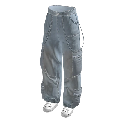 Light Blue Denim Cargos with shoes 