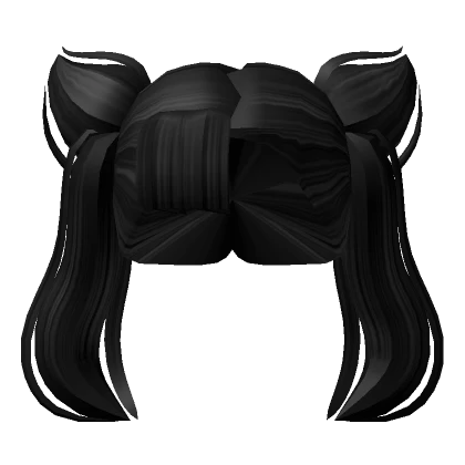 One Side Bangs Anime Hair Buns /w Pigtails Black