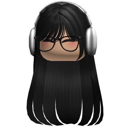 Nerdy Cute Hair w Headphones + Glasses Black