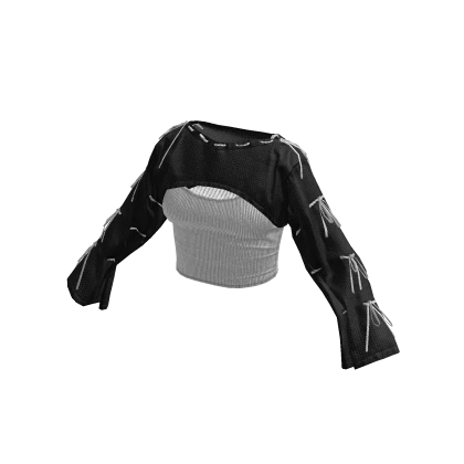 White Crop Top with Warmers Black 🫐