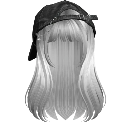 Silver long girl hair bangs w/ Y2K Distressed Hat