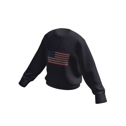 USA Print Knit Sweater Navy Blue