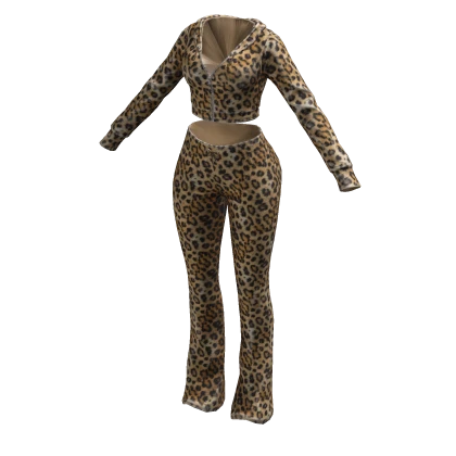 Tracksuit Leopard Outfit Flared Pants Crop Top Y2K