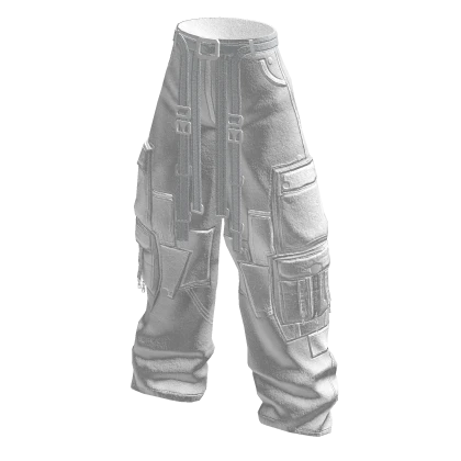 Baggy Cargo Pants w/ Pockets & Belt Straps White
