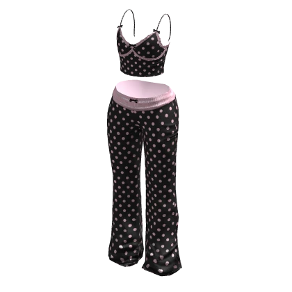 Polka dot cami flare set (Pink black)