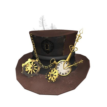 Steampunk top hat with feathers - brown/gold
