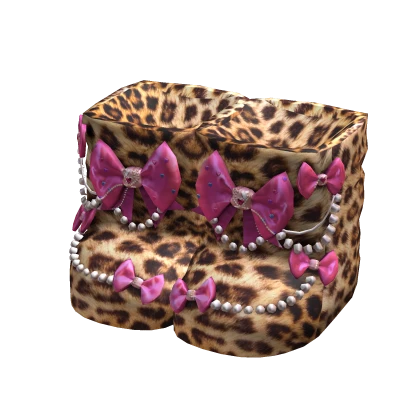 Leopard Fur Gyaru Boots Pink Bow Harajuku Pearls