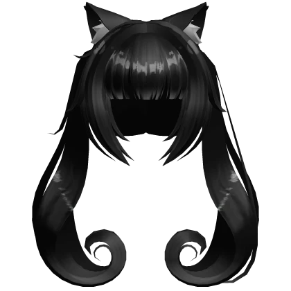 Neko Cat Ears Curly Twintails Black Hair - Manga 