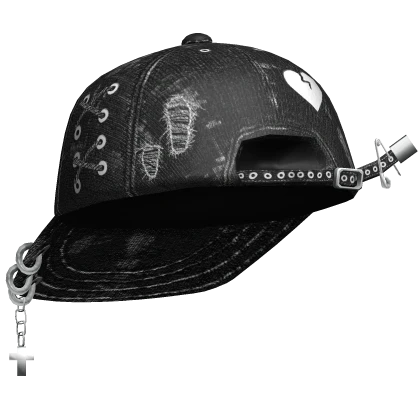 Emo Boys /Y2K Distressed Cap w/Crucifix (black) 