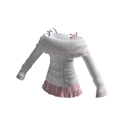 White and Pink Off the Shoulder Sweater Dress