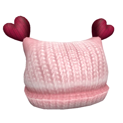 Knit Heart Beanie - pink & red