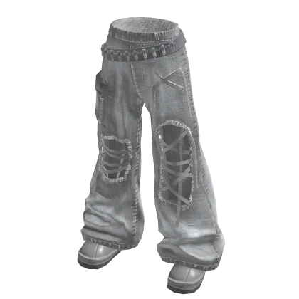 Grunge Ripped Punk Jeans, Belt, & Platform Shoes