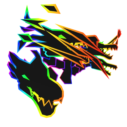 Cartoony Rainbow Flaming Dragon Heads