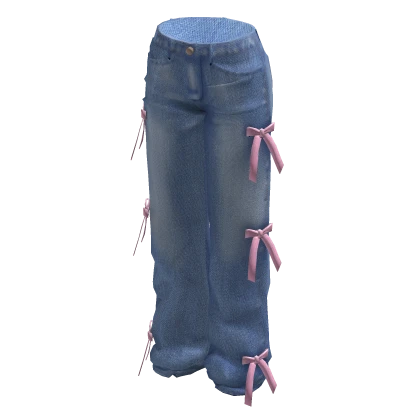 Baggy Denim Jeans w Pink Bows