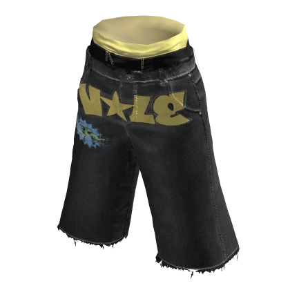 ʚ♡ɞ  Baggy Yellow Graphic Black Denim Shorts