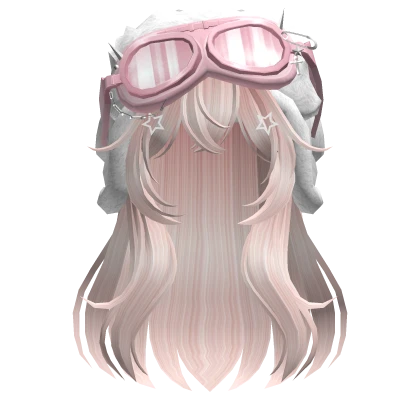 Baby Pink Anime Long Hair w/ Y2K Goggles Ushanka