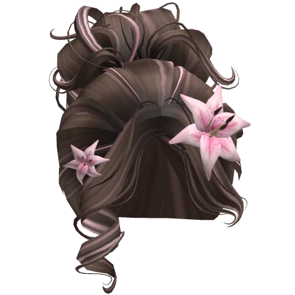 ♡ brown tropical summer bun with pink flower