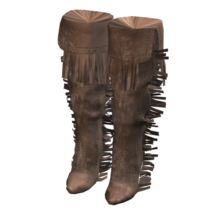Beige Suede Fringe Knee High Boots