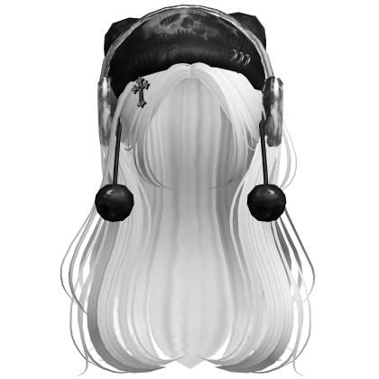 White Flowy Straight Hair W/ Emo Beanie Headphones