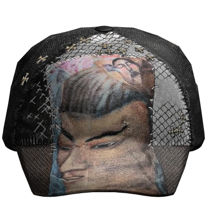 "samurai" stitched bejewlled upcycled trucker hat