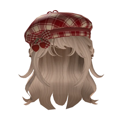 igari mori kei blonde hair with red cherry beret