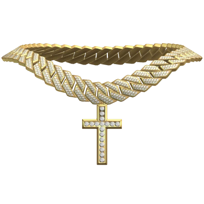 Iced Out Cuban Link Gold Chain w/ Cross