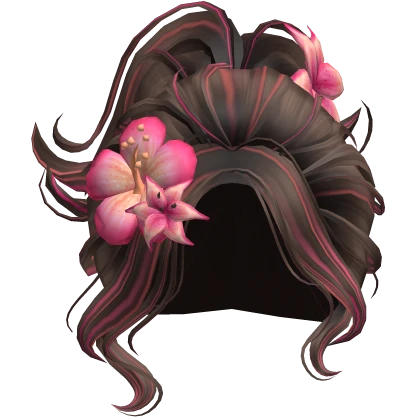 ♡ Preppy Summer Swirl Updo w/ Pink Flowers (Brown)