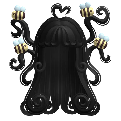 ♡ black cute swirly hair with bees
