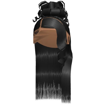 Half Up Half Down Curly Bun w/ Side Part in Black